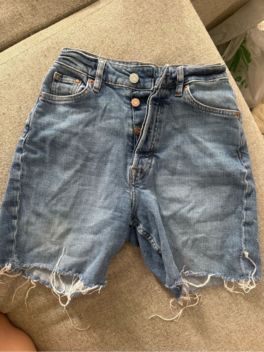 Distressed Light Blue Denim Cutoff Shorts Bermuda